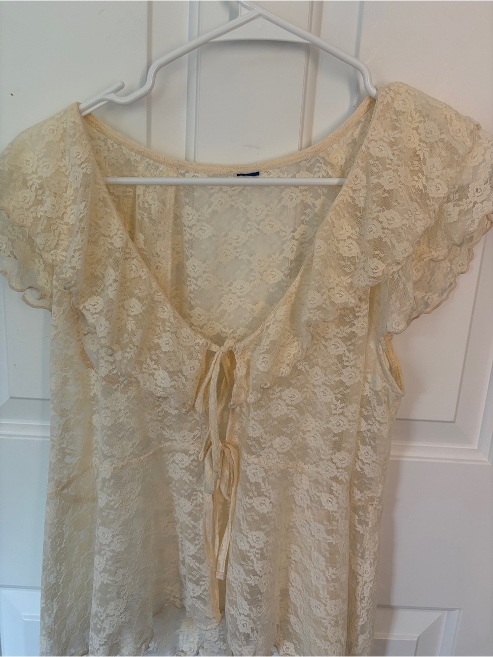 Sheer Lace Tie-Front Blouse in Cream
